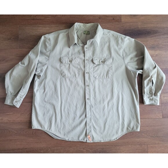 Vintage BB Brand Shirt Mens 20 2XL ? Khaki Twill Button Up Work Pockets USA Flaw - Picture 1 of 16